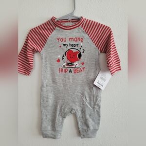 Valentine's Day Red Striped Snap Pocket Romper